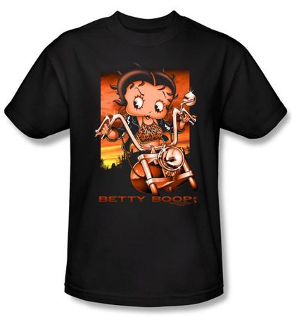 Betty Boop T-shirt Sunset Rider Adult Black Tee