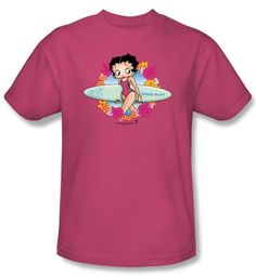 Betty Boop T-shirt Surf Adult Hot Pink Tee Betty Boop T-shirt Surf Adult Hot Pink Tee