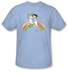 Betty Boop T-shirt Unicorn And Rainbows Adult Light Blue Tee Shirt Betty Boop T-shirt Unicorn And Rainbows Adult Light Blue Tee Shirt