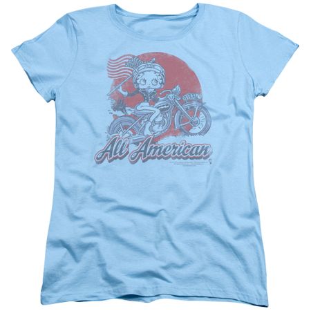 Betty Boop Womens Shirt All American Biker Light Blue T-Shirt