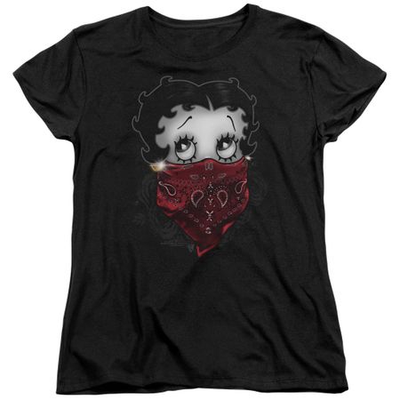 Betty Boop Womens Shirt Bandana & Roses Black T-Shirt