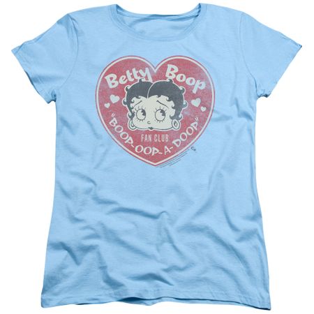 Betty Boop Womens Shirt Fan Club Heart Light Blue T-Shirt