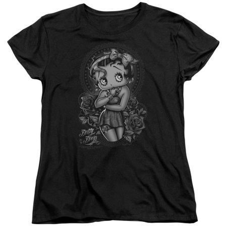 Betty Boop Womens Shirt Fashion Roses Black T-Shirt