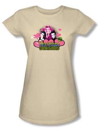 Beverly Hills 90210 Juniors T-shirt TV Show Decisions Cream Tee Shirt