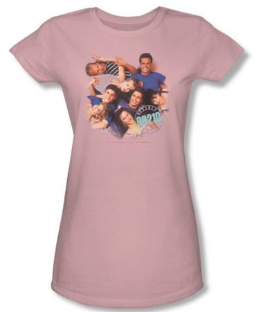Beverly Hills 90210 Juniors T-shirt TV Show Gang in Logo Pink Shirt