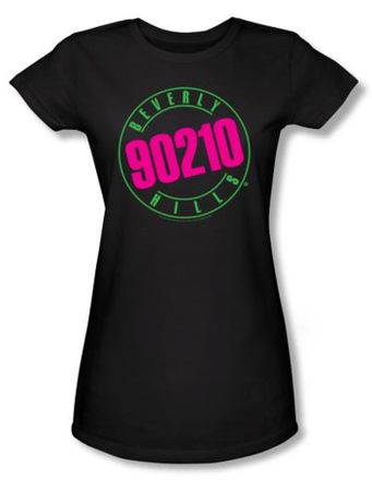 Beverly Hills 90210 Juniors T-shirt TV Show Neon Logo Black Tee Shirt