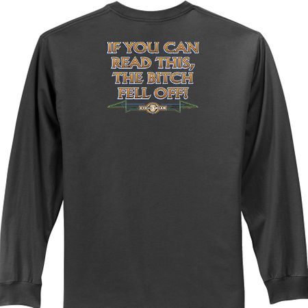 Biker Long Sleeve T-shirt The Bitch Fell Off Adult Charcoal Shirt