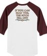 Biker Raglan T-shirt The Bitch Fell Off Adult White/Maroon Shirt