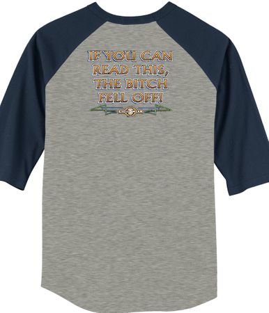 Biker Raglan T-shirt The Bitch Fell Off Heather Grey/Navy Shirt