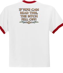 Biker Ringer T-shirt The Bitch Fell Off Adult White/Red Shirt