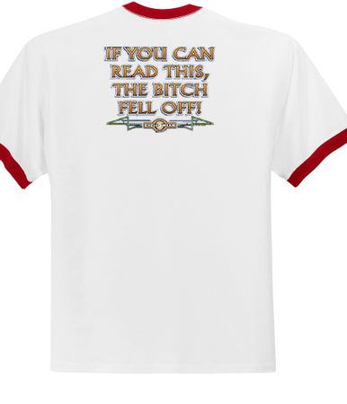 Biker Ringer T-shirt The Bitch Fell Off Adult White/Red Shirt
