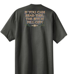 Biker T-shirt If You Can Read This, The Bitch Fell Off Charcoal Shirt