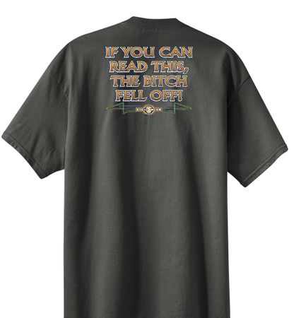 Biker T-shirt If You Can Read This, The Bitch Fell Off Charcoal Shirt