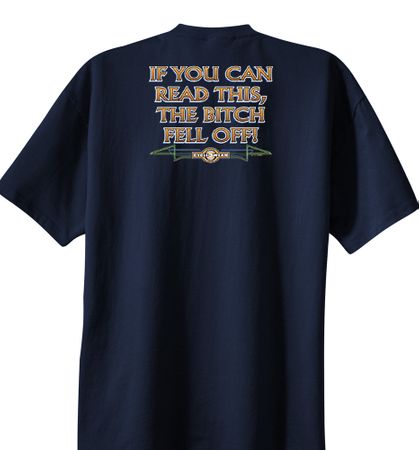 Biker T-shirt If You Can Read This, The Bitch Fell Off Navy Tee Shirt