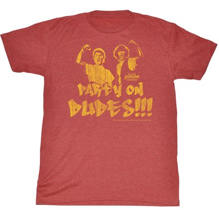 Bill And Ted Shirt Party On Fade Heather Red Tee T-Shirt