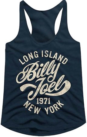Billy Joel Long Island 1971 Ladies Racerback Tanktop - Navy