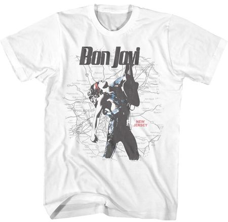 Mens Bon Jovi JERSEY MAP T-shirt - White