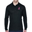 Mens Breast Cancer Awareness Pink Ribbon Long Sleeve Polo Shirt - Black, Small