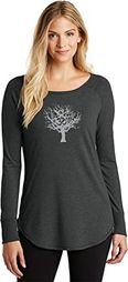 Clearance - Womens Grey Tree of Life Triblend Long Sleeve Tunic Yoga Shirt Clearance - Womens Grey Tree of Life Triblend Long Sleeve Tunic Yoga Shirt