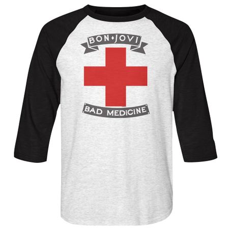 Clearance - Mens Bon Jovi BAD MEDICINE Raglan 3/4 Sleeve Tee