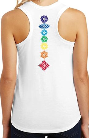 Ladies Floral Chakras Racerback Tank Top, White, Large