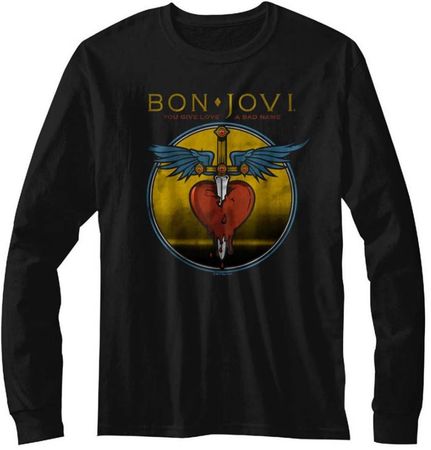 Men's Bon Jovi BAD NAME Long Sleeve T-shirt - Black