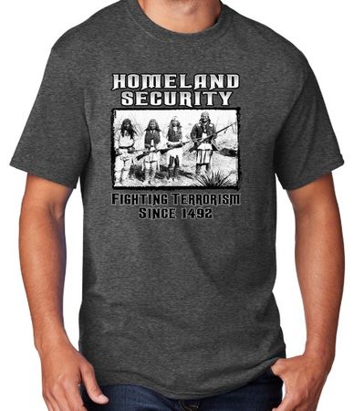 Men's Native American Homeland Security Since 1492 T-shirt, XL Dark Heather Gray