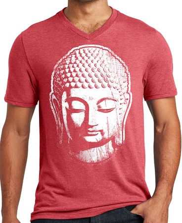 Mens Big Buddha Head Triblend V-Neck Tee Shirt - Clearance