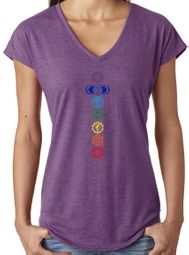 Ladies 7 Colored Chakras V-neck Tee - Medium, Aubergine