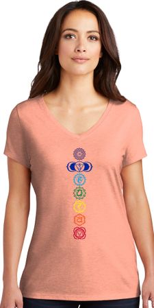Womens Colored Chakras TriBlend Yoga V-neck Tee