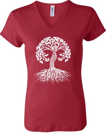 White Celtic Tree Ladies TriBlend V-neck Yoga Shirt