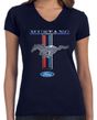 Womens Ford Mustang Stripe V-neck - Navy Blue, XL