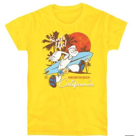 Mens Popeye SURFS UP T-shirt - Yellow