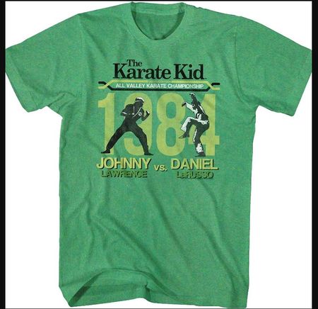 Mens Karate Kid 1984 Champions T-shirt - Heather Green