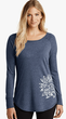 Womens Sketch Lotus Long Sleeve Yoga Tunic Shirt - Navy, Large