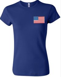 Ladies US American Flag Cotton Tee Shirt - Royal Blue