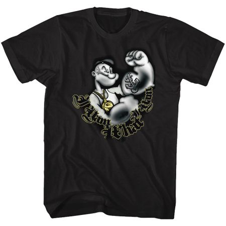 Mens Popeye Cartoon I YAM T-shirt - Black