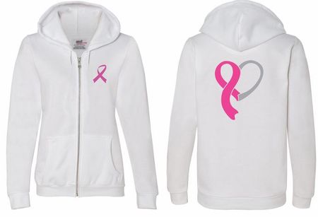 Unisex Adult Ribbon Heart Full-Zip Hoodie (front/back) - White, XL