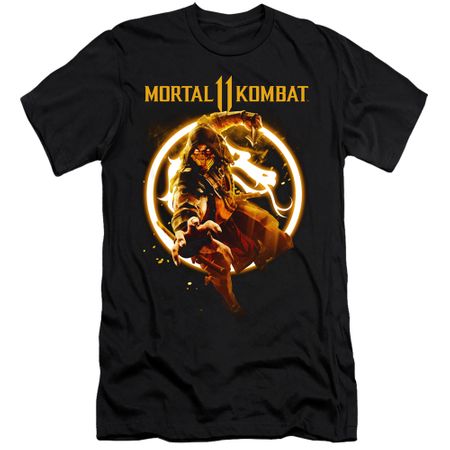 Clearance - Mens Mortal Kombat SCORPION FLAMES Slim Fit T-shirt - Black