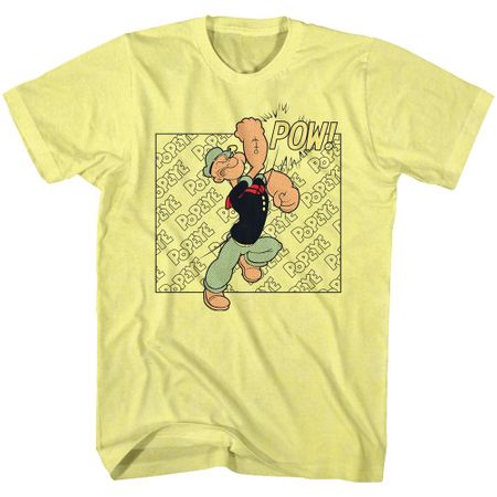 Mens Popeye POPPOW Cartoon T-shirt - Yellow