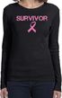 Ladies Long Sleeve Survivor Ribbon Long Slee Tee - Large, Black