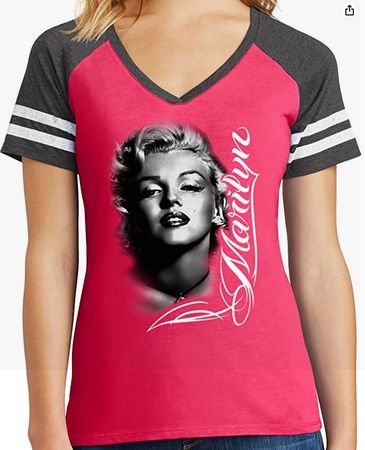 Ladies Marilyn Monroe Black & White Sporty V-Neck Shirt - Watermelon, Large