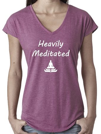 Womens Heavily Meditated V-neck T-shirt - Aubergine