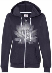 Ladies Full-Zip Lotus Flower Hoodie - Navy Blue - XL