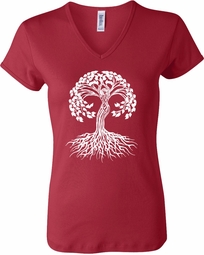 White Celtic Tree Ladies TriBlend V-neck Yoga Shirt