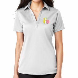 Ladie's Pastel Bowling Pins No Button Polo Shirt, 2XL White