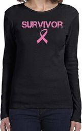 Ladies Long Sleeve Survivor Ribbon Long Slee Tee - Large, Black Ladies Long Sleeve Survivor Ribbon Long Slee Tee - Large, Black