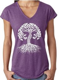 Ladies White Celtic Tree of Life Yoga V-neck Tee - Heather Purple, Large Ladies White Celtic Tree of Life Yoga V-neck Tee - Heather Purple, Large