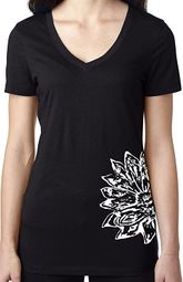 Ladies SKETCH LOTUS V-neck Tee, Black (side print) - Large Ladies SKETCH LOTUS V-neck Tee, Black (side print) - Large