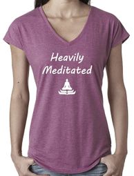 Womens Heavily Meditated V-neck T-shirt - Aubergine Womens Heavily Meditated V-neck T-shirt - Aubergine